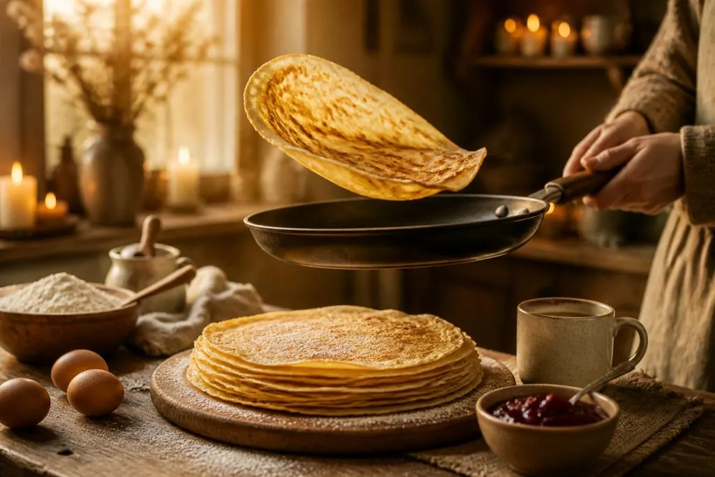 Chandeleur crepes dorees en plein vol