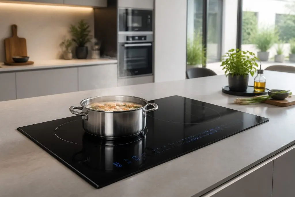 Plaque a induction moderne avec repas mijote