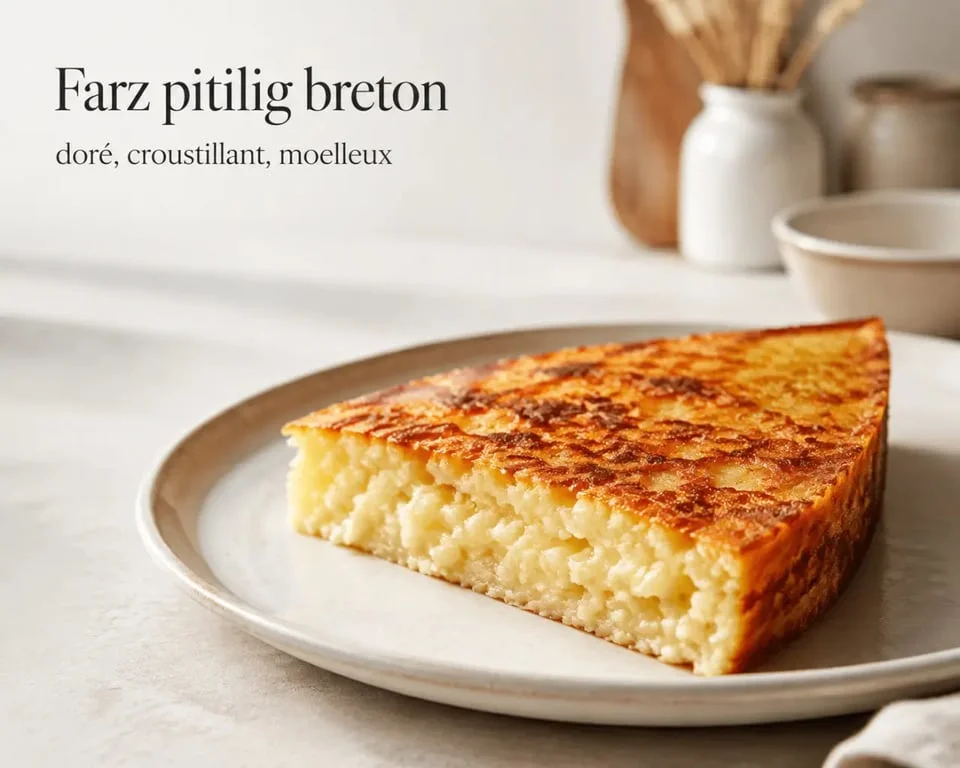 Farz pitilig breton doré servi en part épaisse, recette farz pitilig sur assiette