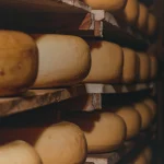 Tommes en affinage sur planches de bois